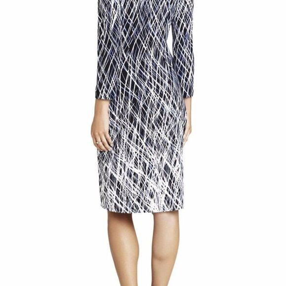 BCBGMAXAZRIA DARK NAVY COMBO ADELE PRINTED WRAP DRESS Long Sleeve - Picture 5 of 5